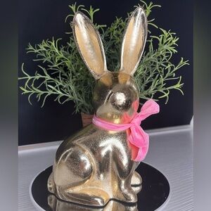 Gold Easter Bunny Metal Sculpture Tabletop Spring Decor 8.5 Inch NWT